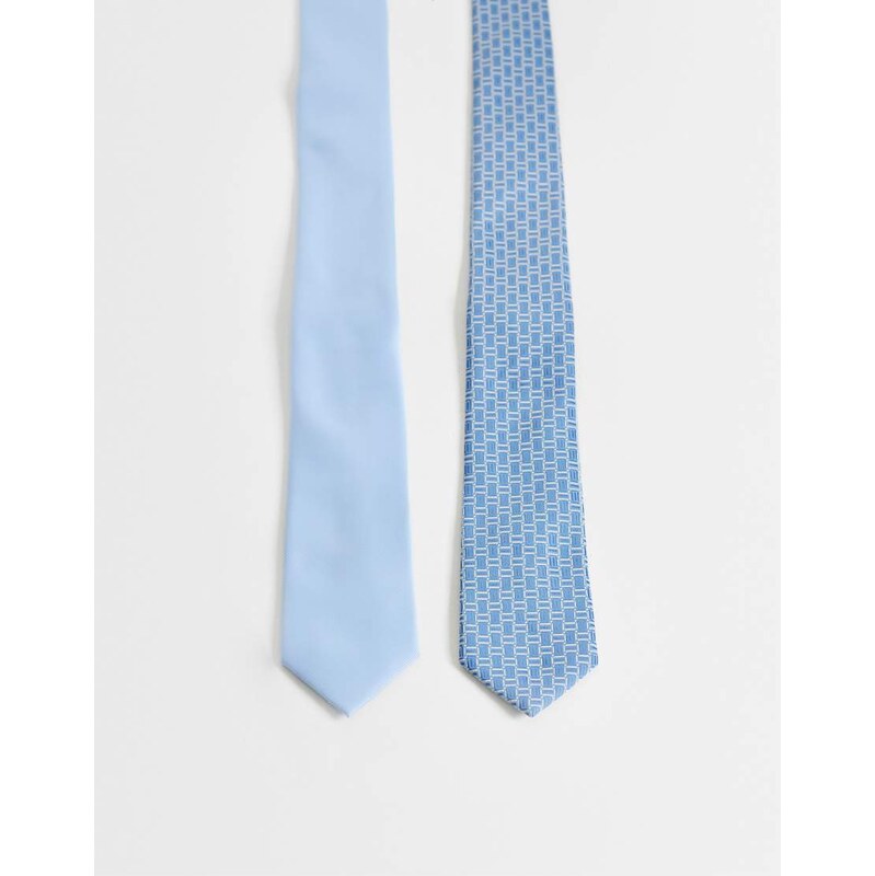ASOS DESIGN 2 pack geometric pattern and satin tie in blue