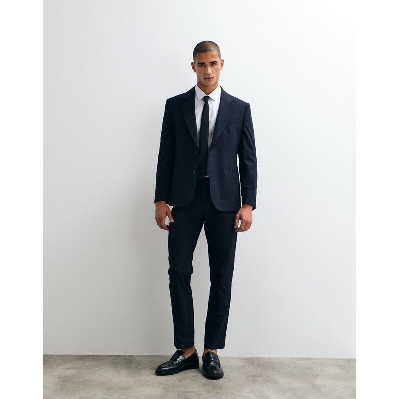 ASOS DESIGN slim suit trouser in navy chevron jacquard