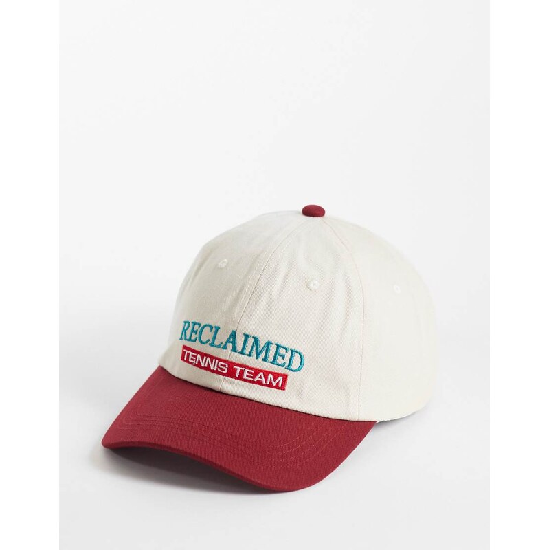 Reclaimed Vintage unisex tennis cap in cream and burgundy-White