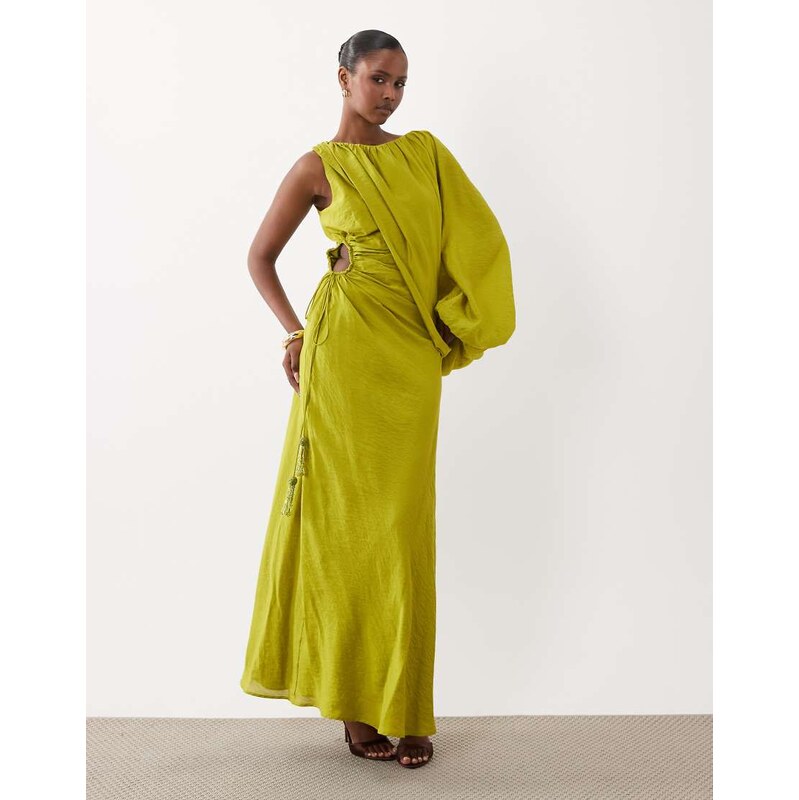 ASOS DESIGN one shoulder blouson maxi dress with cut out waist