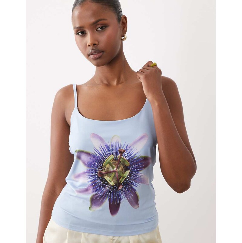 ASOS DESIGN polyamide strap cami with hotfix flower graphic in