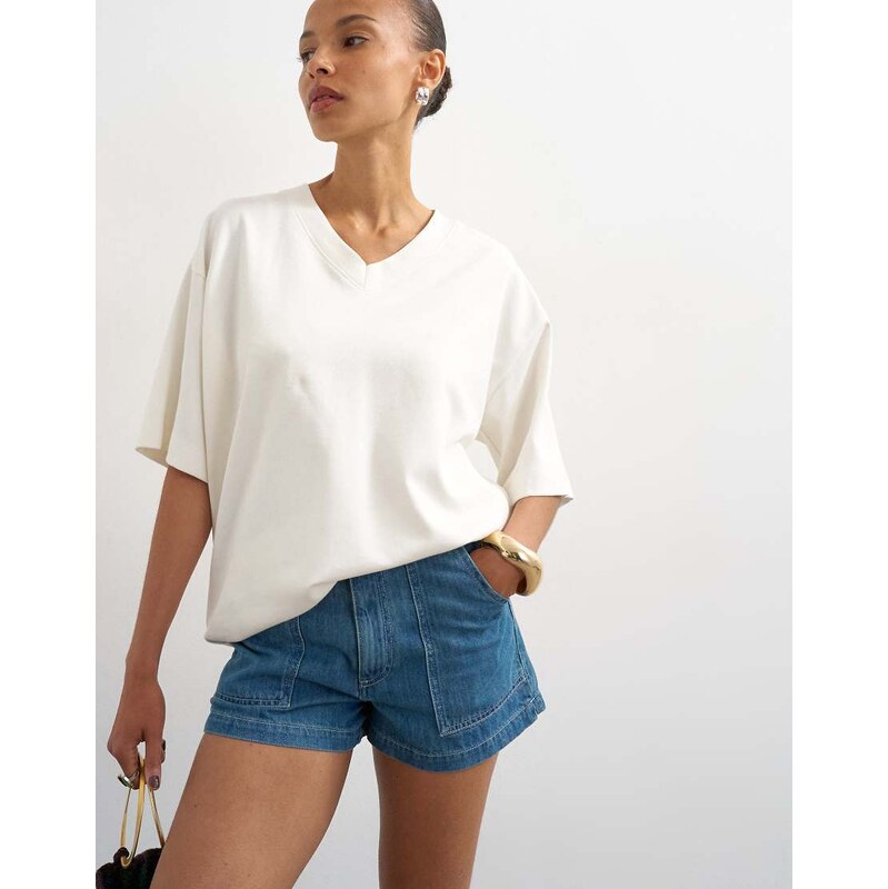 Topshop denim scout short in mid blue