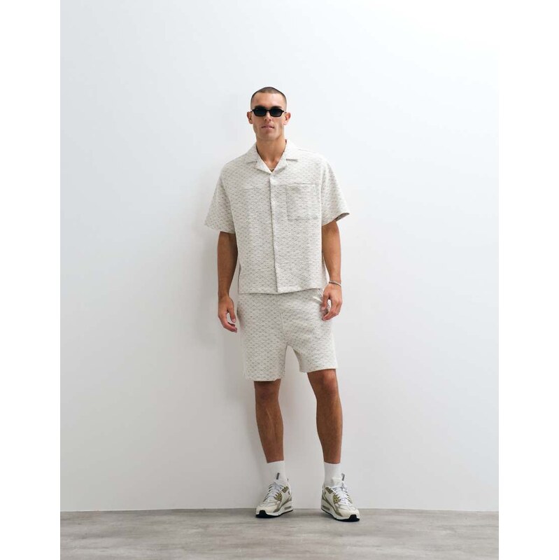 ASOS DESIGN co-ord mid length textured shorts in ecru-Neutral