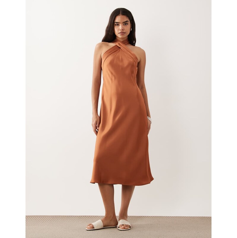 Lauren by Ralph Lauren halter neck maxi dress in burnt orange