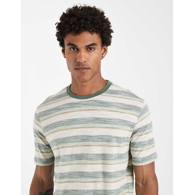 BLEND 100% cotton regular fit t-shirt in duck green stripe