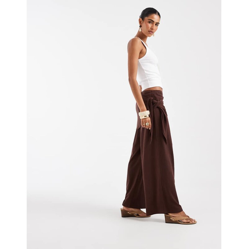 ASOS DESIGN textured sarong detail trouser co-ord in chocolate