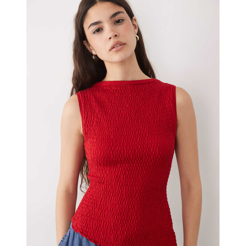 ASOS DESIGN knitted shirred asymmetric top in red