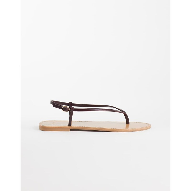 Mango 100% leather strappy flat sandal in burgundy-Red