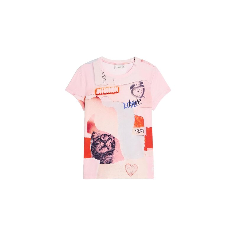 Desigual Tričko humrová / růžová / růže / černá
