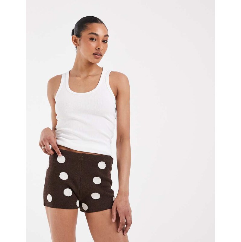 ASOS DESIGN knitted micro short co-ord in brown polka dot-Multi