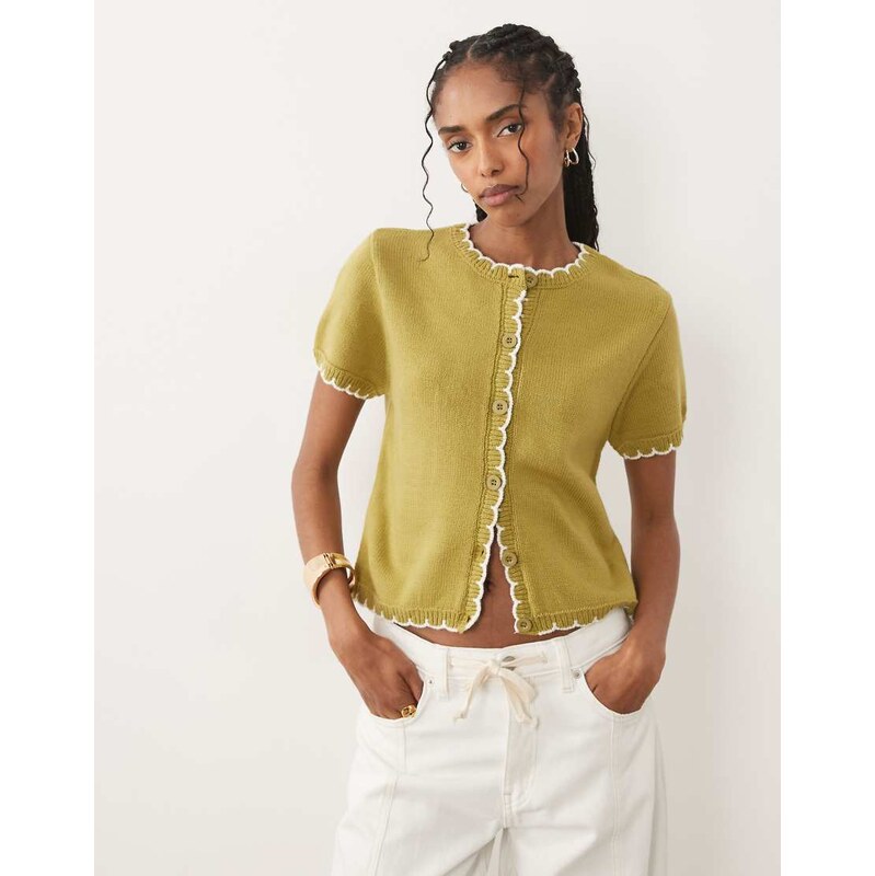 Miss Selfridge short sleeve knitted blanket stitch cardigan in