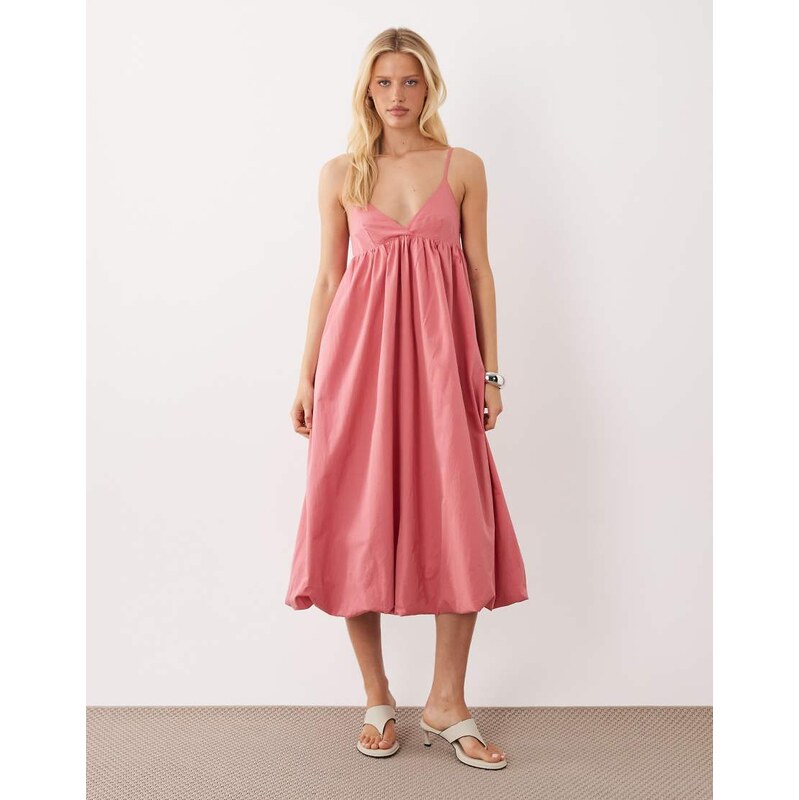 Ghospell Bodhi cami strap bubble hem midi dress in coral-Pink