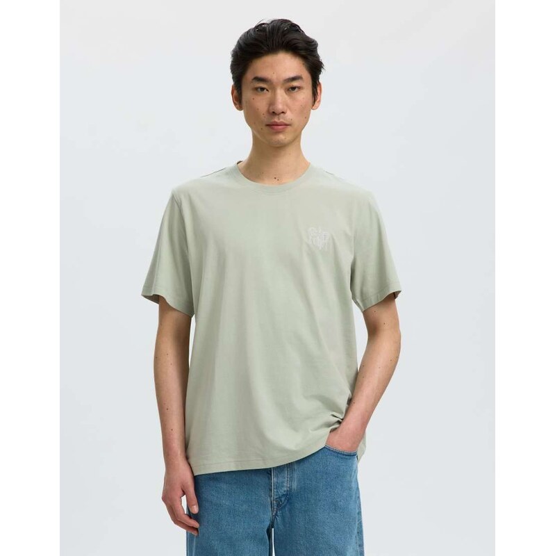 Selected T-shirt in aqua gray-Green