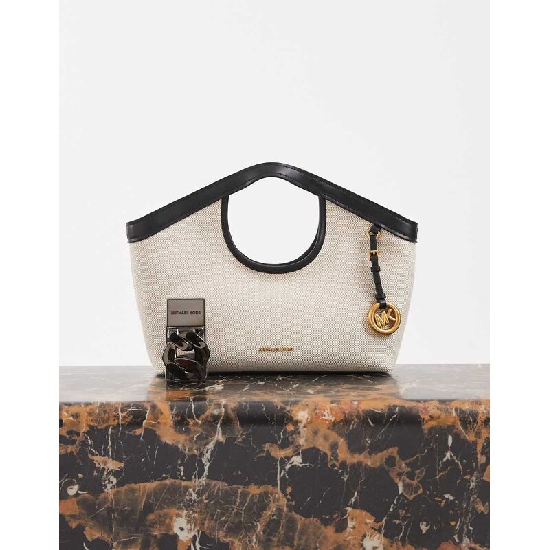 Michael Kors Haddie small canvas tote bag in cream and black