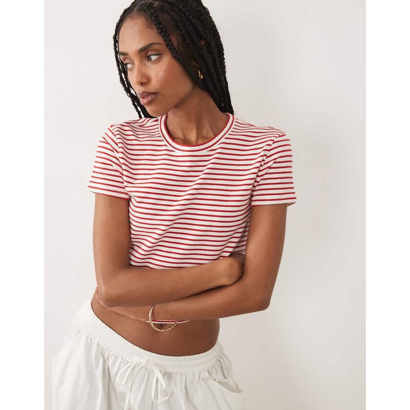 Abercrombie & Fitch short sleeve seamless baby tee in red stripe
