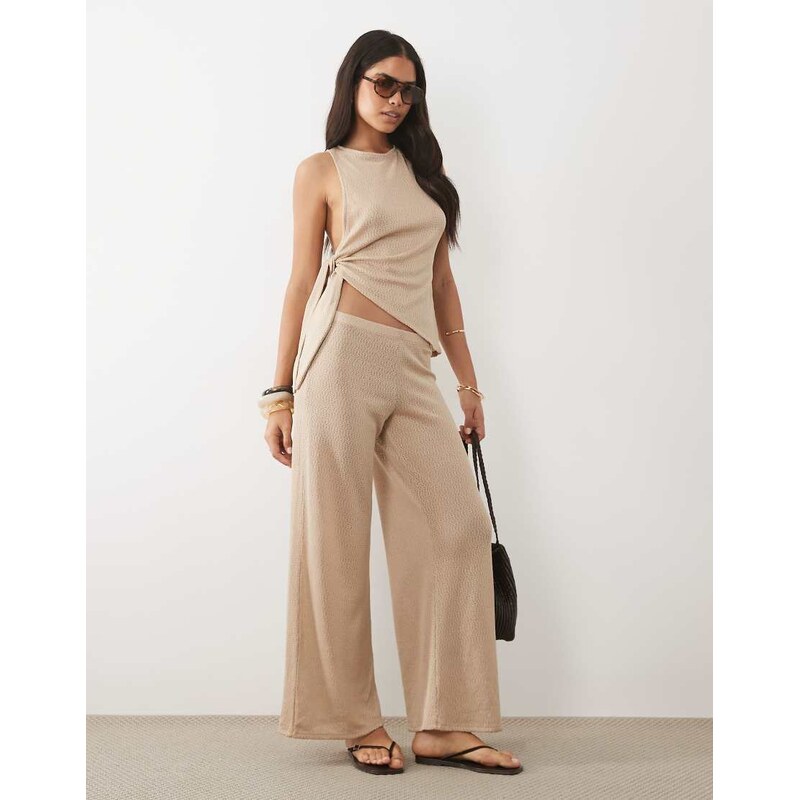 ASOS DESIGN textured wide leg co-ord trouser in stone-Blue