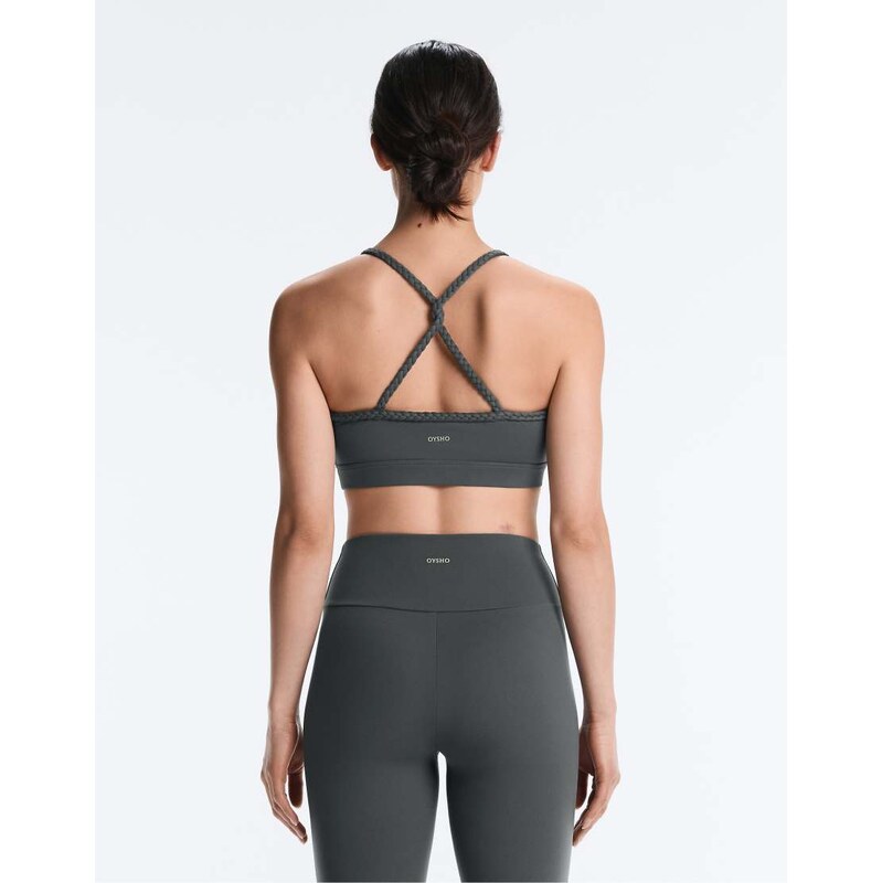OYSHO Comfortlux medium support braided sports bra in grey