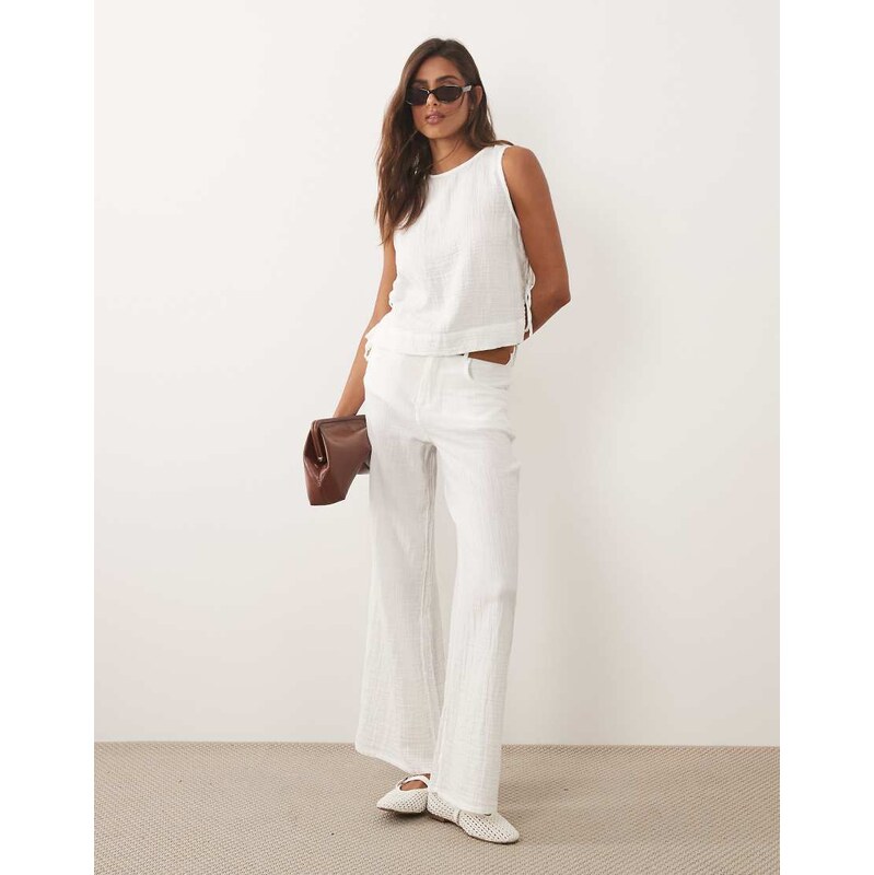 Mango Rodas 100% cotton textured trouser co-ord in white