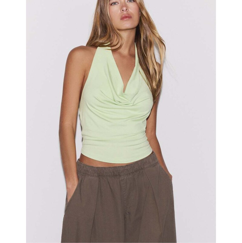 Stradivarius Draped halter top in green