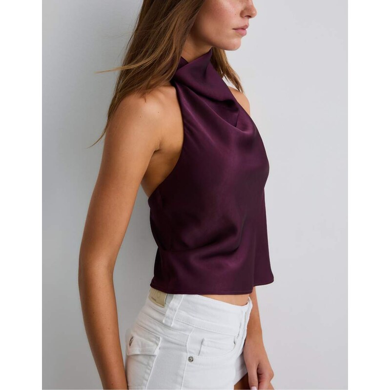 Stradivarius Satin effect halter top in purple