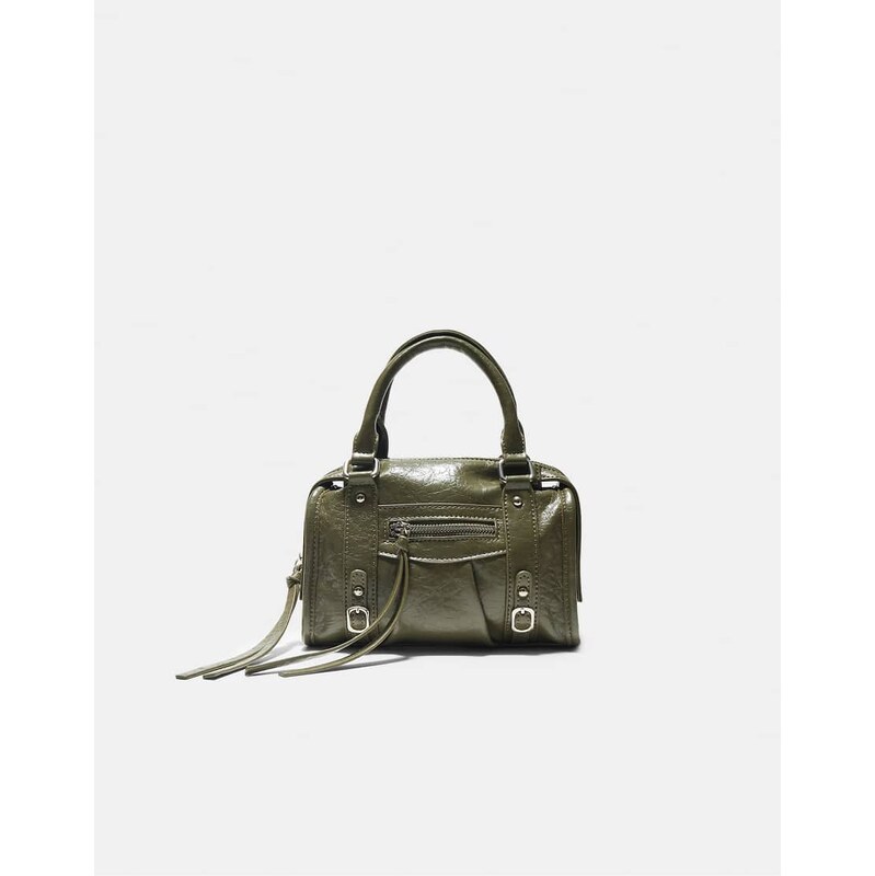Stradivarius Zip-up bowling shoulder bag in khaki-Green
