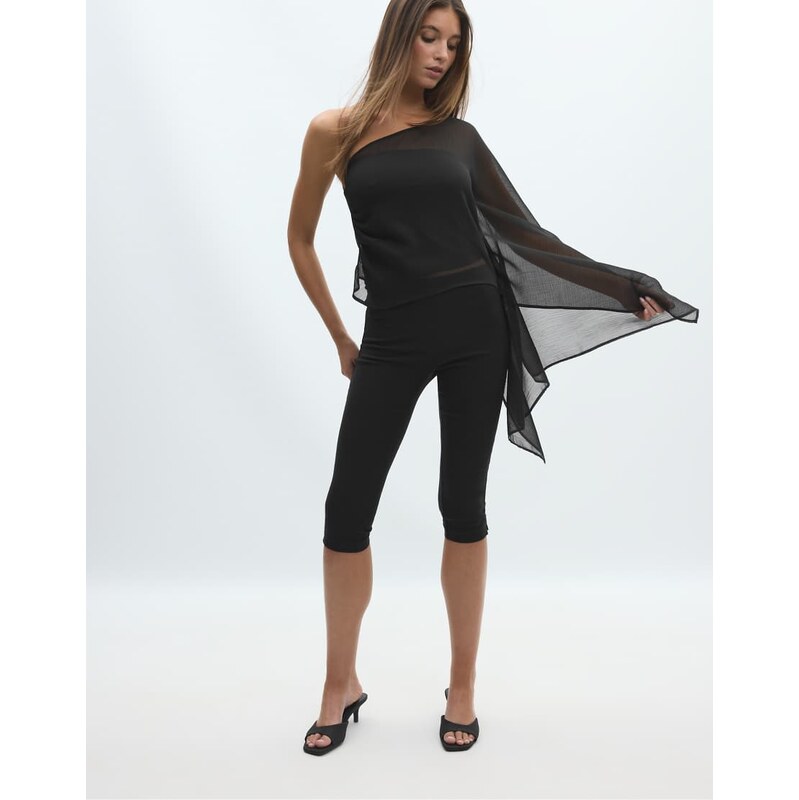 Stradivarius Asymmetric draped top in black