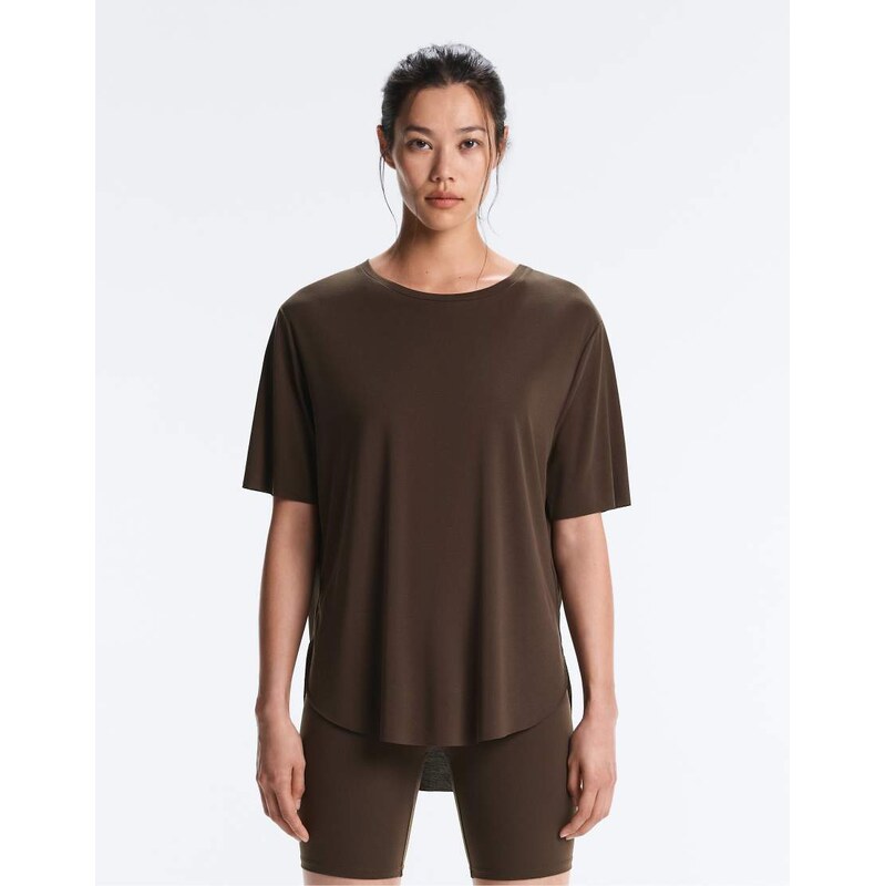 OYSHO Modal blend short-sleeved rounded back t-shirt in brown