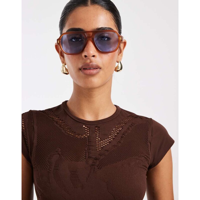 ASOS DESIGN seamless floral cut out baby tee in choc-Brown