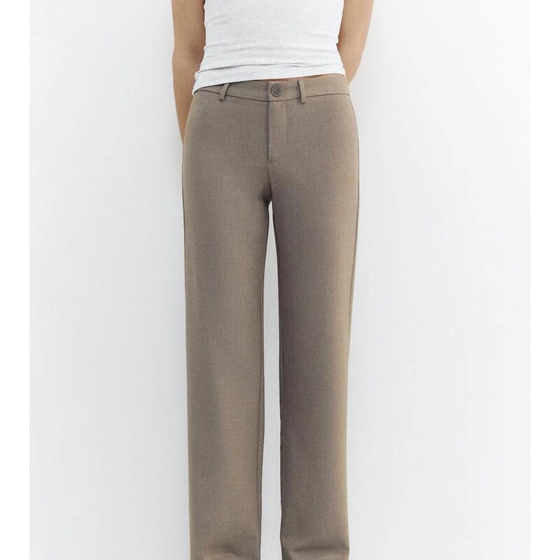 Pull&Bear Tall straight leg trousers in beige-Brown