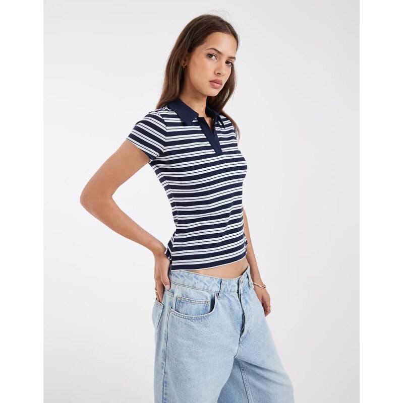 Hollister y2k fitted short sleeve polo in navy stripe