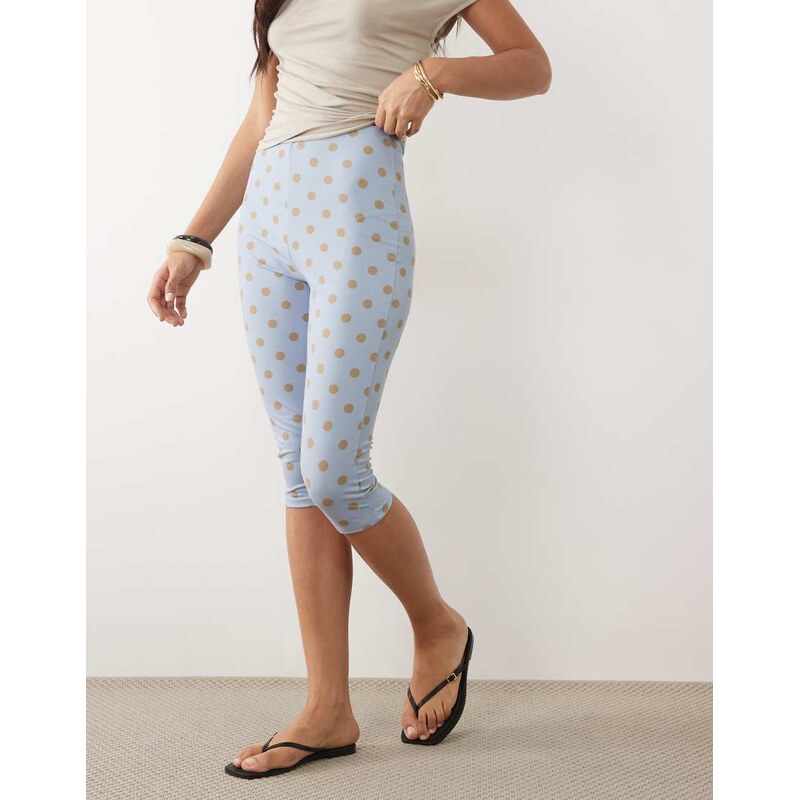 ASOS DESIGN jersey capri leggings in light blue polka dot-Multi