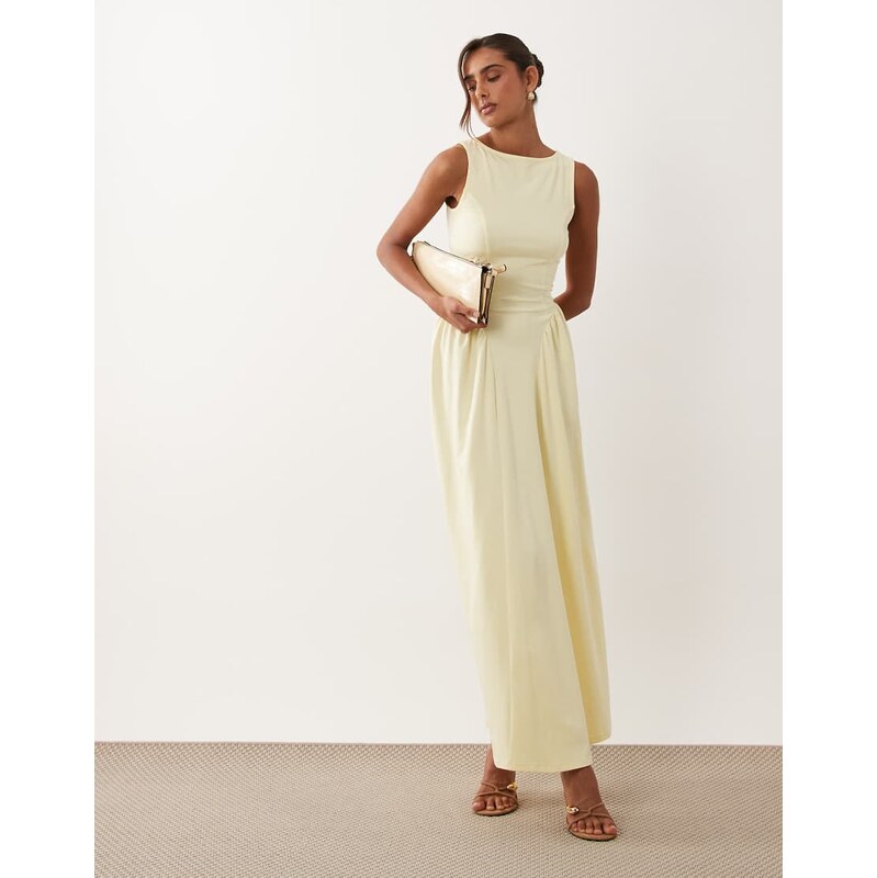 ASOS DESIGN boat neck waist detail midi dress in yellow