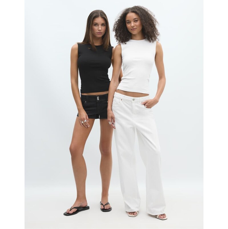 Stradivarius 2-pack of basic sleeveless t-shirts in black &