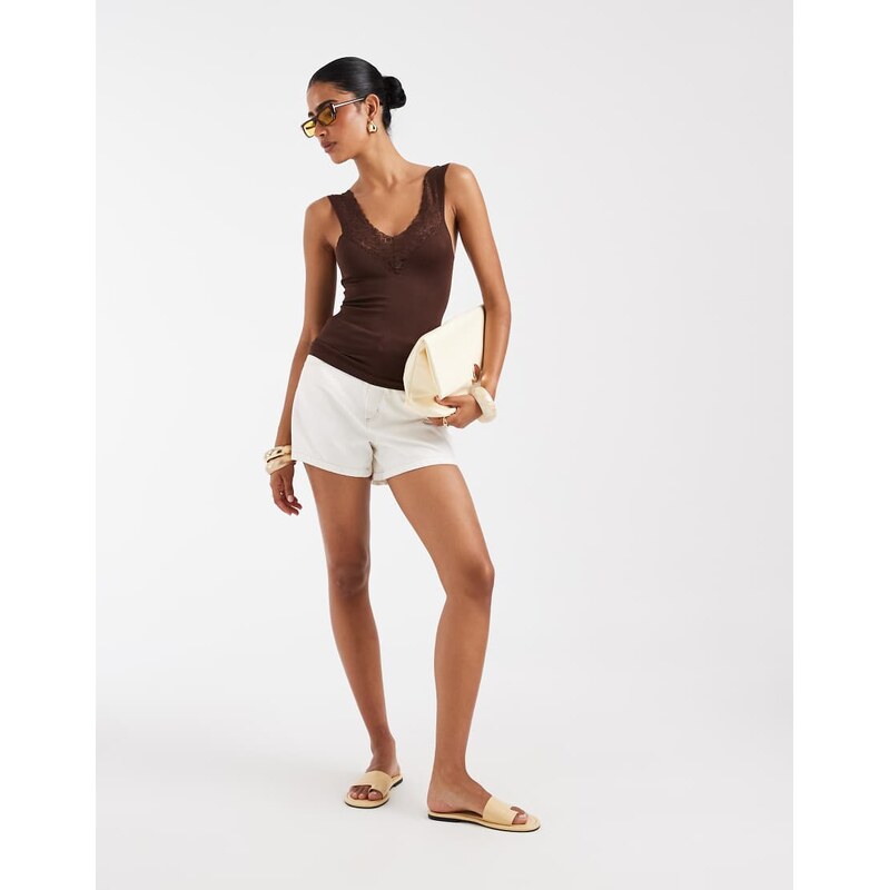 ASOS DESIGN seamless v neck vest with lace detail in choc-Brown