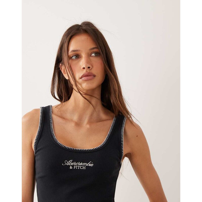 Abercrombie & Fitch logo scoop neck tank top in black