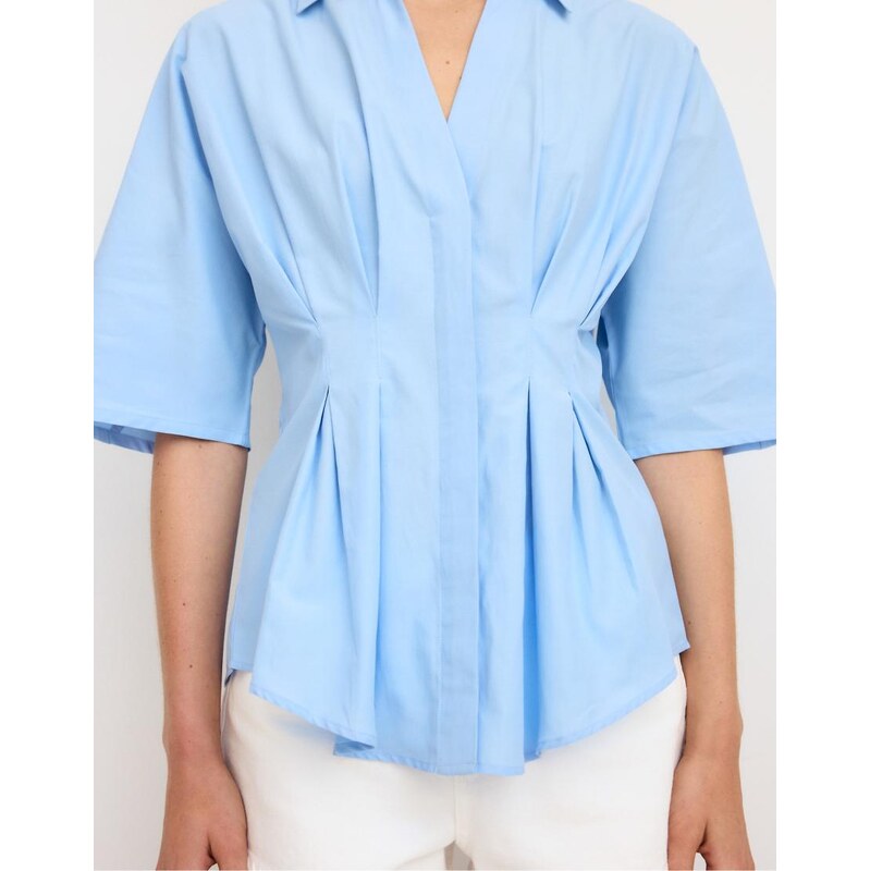 Stradivarius Poplin shirt with kimono sleeves and pleats in sky