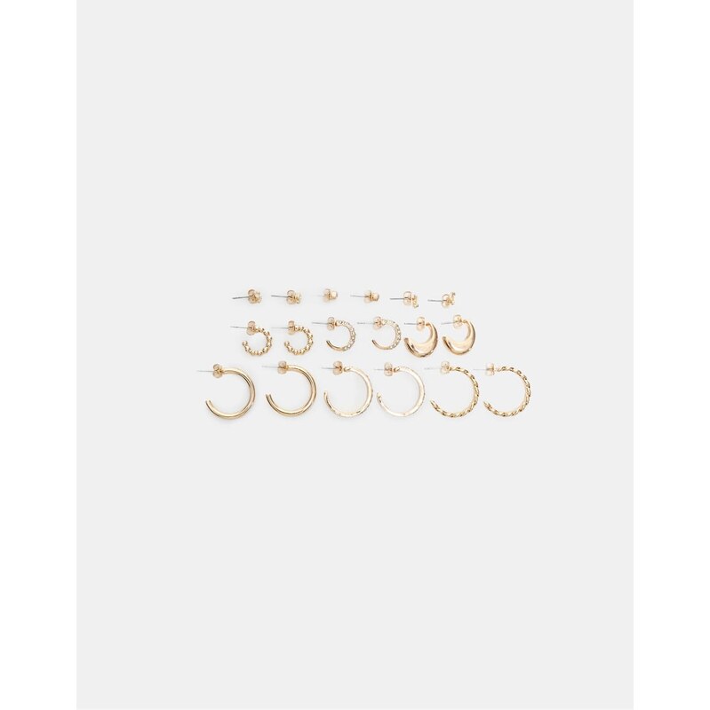 Stradivarius Set of 9 butterfly hoop earrings in gold-Yellow