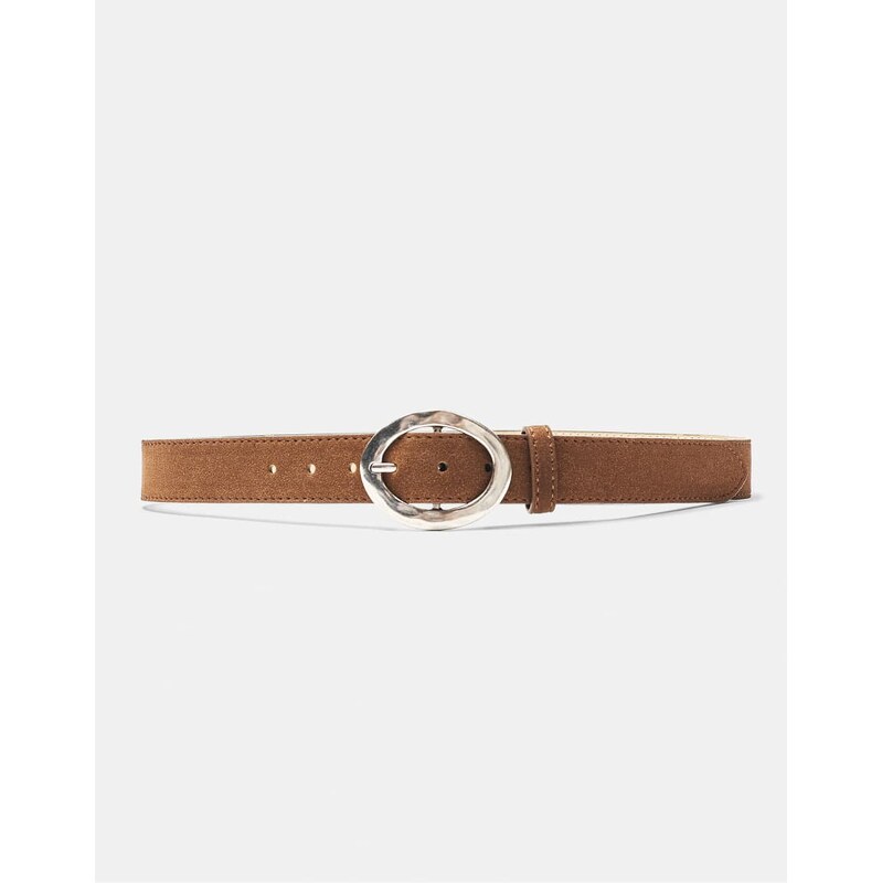 Pull&Bear Belt with oval buckle in ochre-Brown