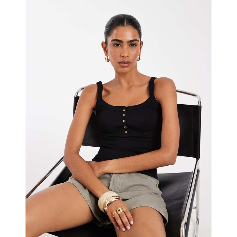 ASOS DESIGN seamless square neck cami with button detail in