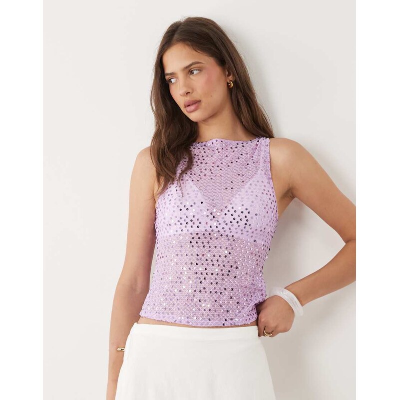 Motel dudley sequin knit vest in lilac-Purple