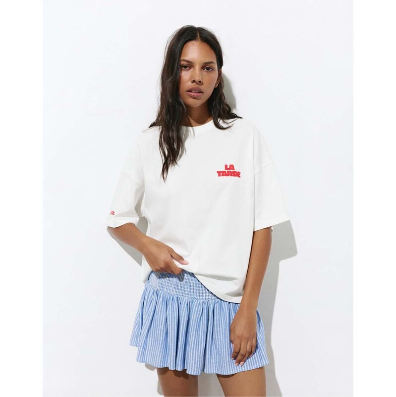 Pull&Bear La tarde graphic t-shirt in white