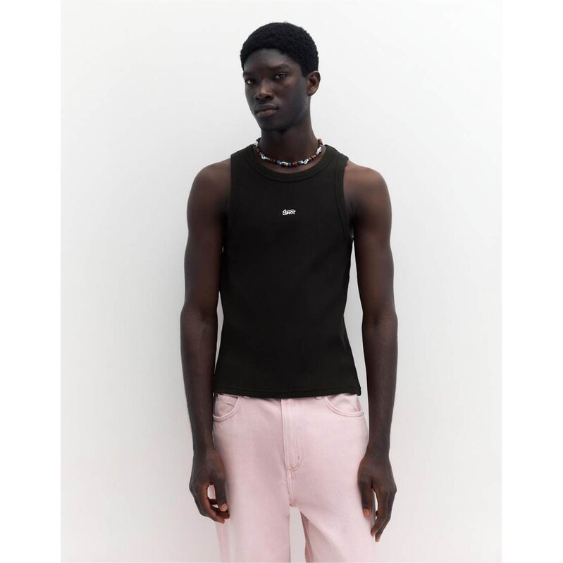 Pull&Bear Stwd waffle tank top in black
