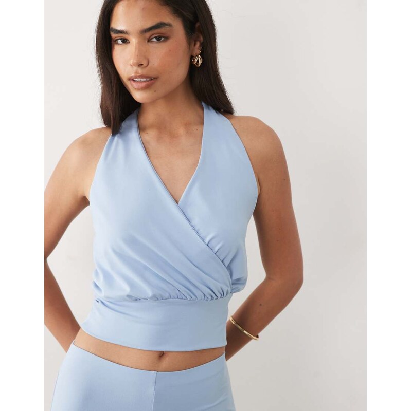 ASOS DESIGN double lined halterneck top co-ord in light blue