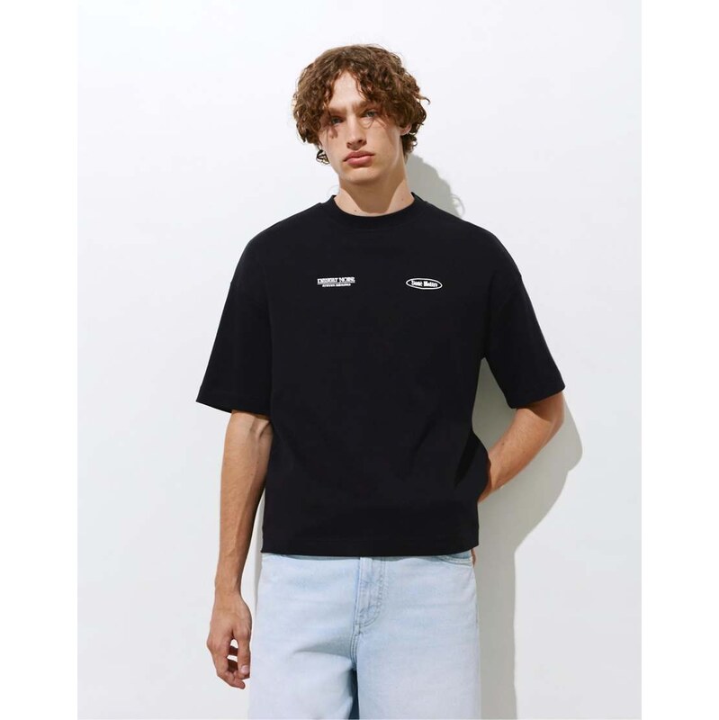 Pull&Bear Oversize graphic t-shirt in black