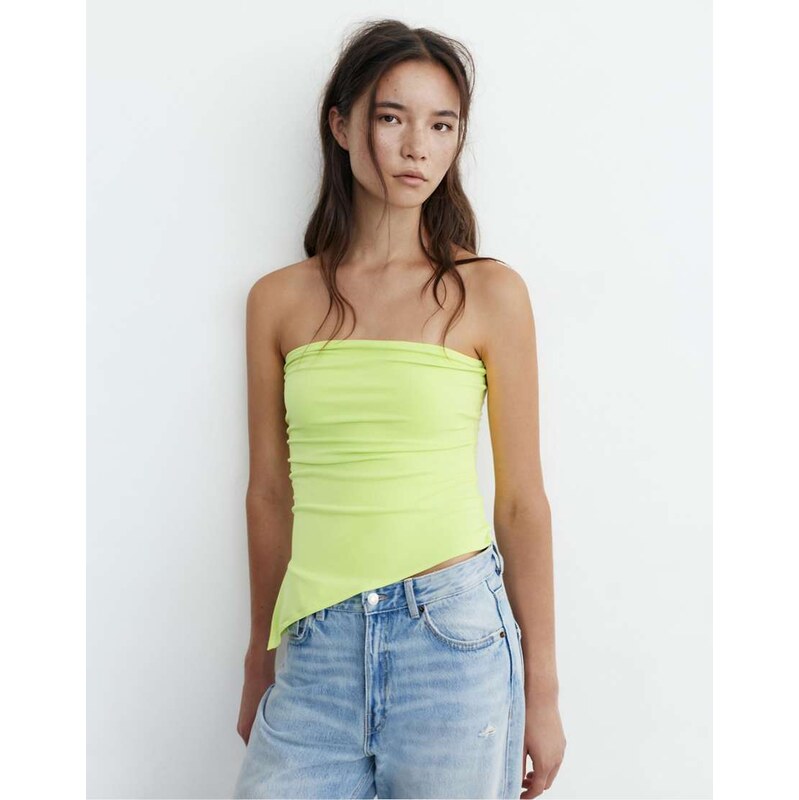 Pull&Bear Asymmetric bandeau top in lime-Green