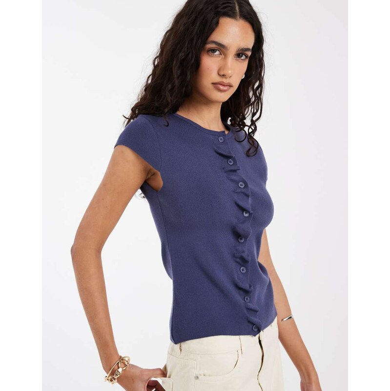 ASOS DESIGN compact knit cap sleeve cardigan with ruched placket