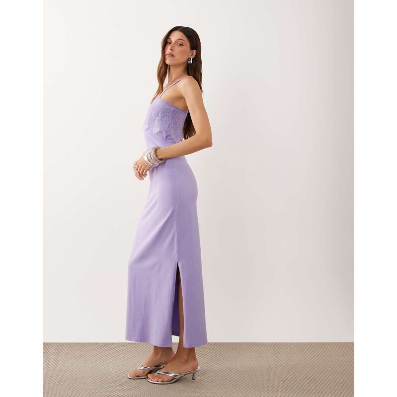 ASOS DESIGN lace trim ellen slip cami dress in lilac-Purple