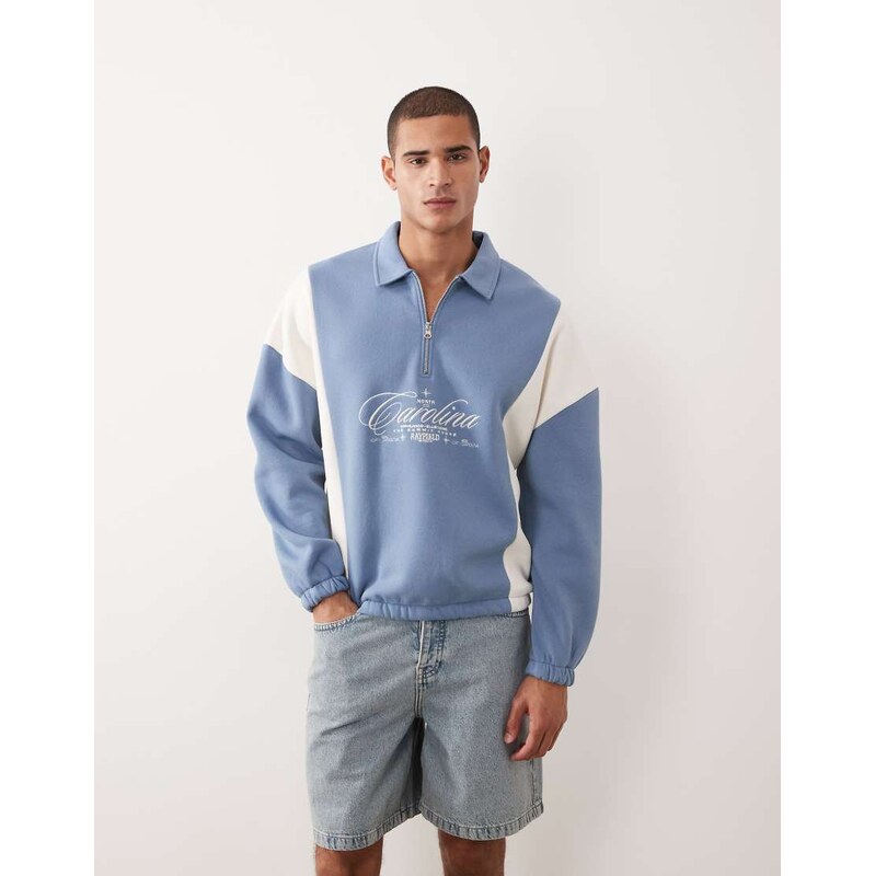 ASOS DESIGN relaxed quarter zip with cut & sew panels and