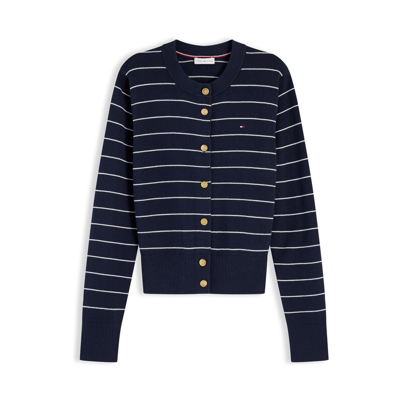 TOMMY HILFIGER Kardigan Logo Gold-tone Button námořnická modř /