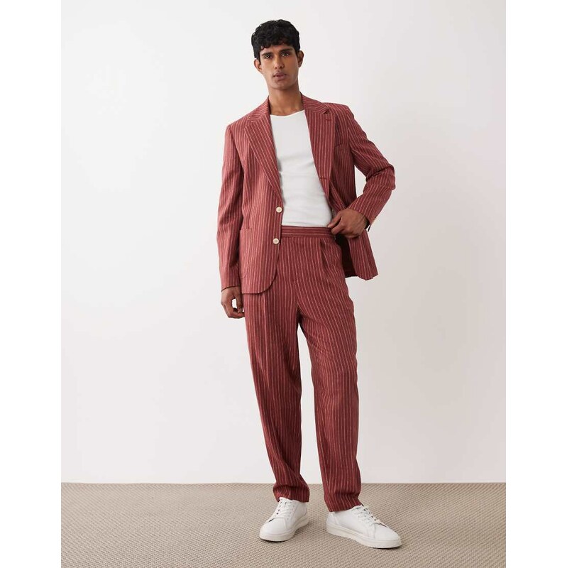 ASOS DESIGN linen rich oversized tapered suit trousers in